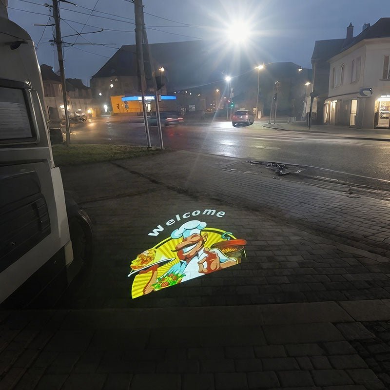 50W Floor Logo Projector | Custom Gobo for Commercial Outdoor Storefront - Gobohub