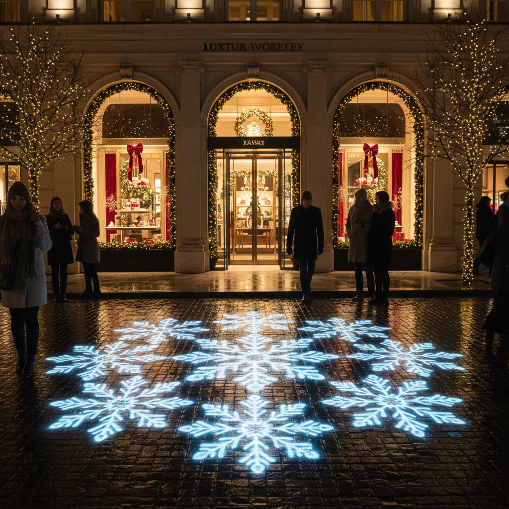 Projected Signs for Seasonal Promotions and Holiday Storefronts