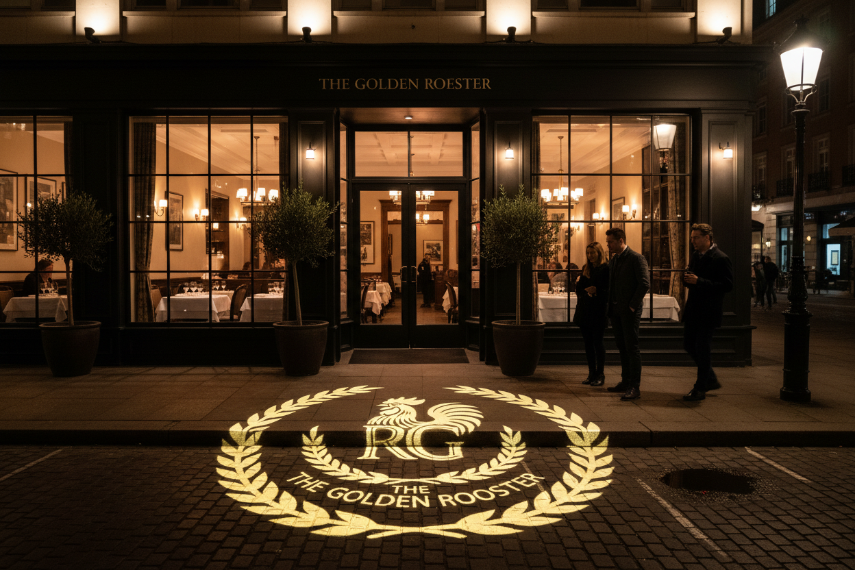 Case Study: Restaurant Storefront Logo Projection Before and After