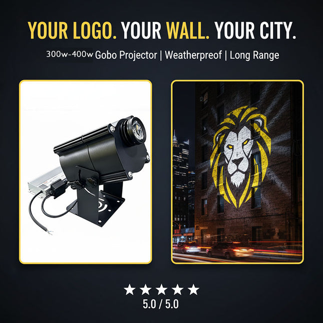 300W-400W Long Range LED Gobo Projector | Outdoor Wall Logo Light | 5-80m IP65
